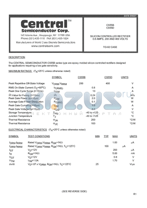 CS55B datasheet - SILICON CONTROLLED RECTIFIER 0.8 AMPS, 200 AND 400 VOLTS