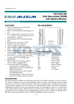 DS1330Y datasheet - 256k Nonvolatile SRAM with Battery Monitor
