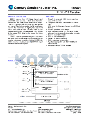 CS5821 datasheet - 21:3 LVDS Receiver