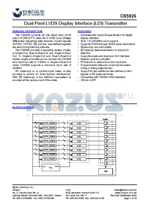 CS5826 datasheet - Dual Pixel LVDS Display Interface (LDI) Transmitter