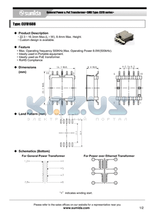CEFD1608 datasheet - General Power & PoE Transformer<SMD Type: CEFD series>