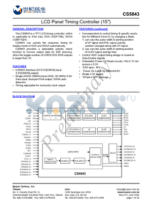 CS5843 datasheet - LCD Panel Timing Controller