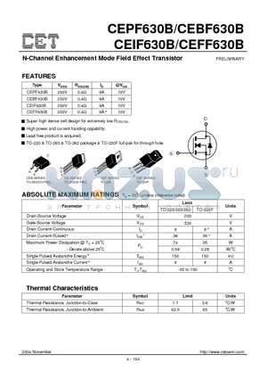 CEFF630B datasheet - N-Channel Enhancement Mode Field Effect Transistor