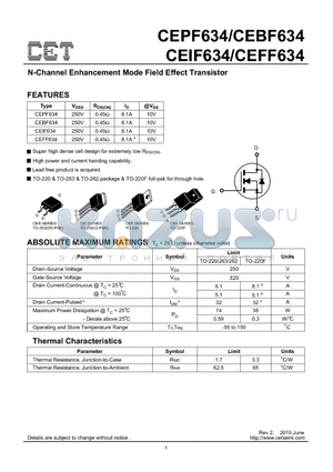 CEFF634 datasheet - N-Channel Enhancement Mode Field Effect Transistor