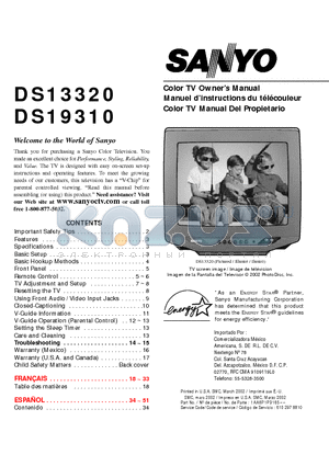 DS13320 datasheet - Color TV Owners Manual Manuel dinstructions du teleouleur Color TV Manual Del Propietario