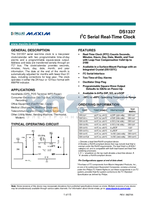 DS1337 datasheet - I2C Serial Real-Time Clock