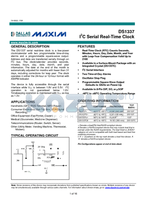 DS1337 datasheet - I2C Serial Real-Time Clock