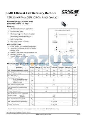 CEFL103-G datasheet - SMD Efficient Fast Recovery Rectifier