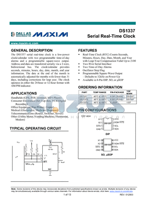DS1337S datasheet - Serial Real-Time Clock