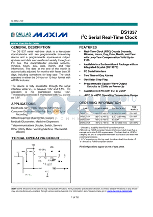 DS1337S+ datasheet - I2C Serial Real-Time Clock