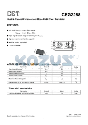 CEG2288 datasheet - Dual N-Channel Enhancement Mode Field Effect Transistor