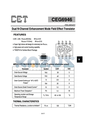 CEG6946 datasheet - Dual N-Channel Enhancement Mode Field Effect Transistor