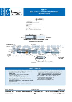 181-001-125 datasheet - Size 16 Fiber Optic Socket Terminus