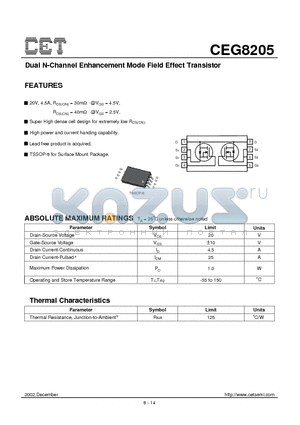 CEG8205 datasheet - Dual N-Channel Enhancement Mode Field Effect Transistor