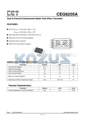 CEG8205A datasheet - Dual N-Channel Enhancement Mode Field Effect Transistor