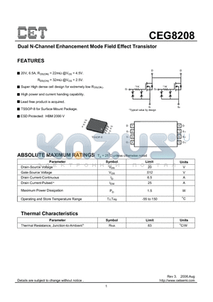 CEG8208 datasheet - Dual N-Channel Enhancement Mode Field Effect Transistor