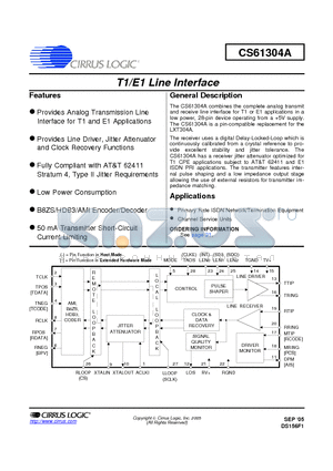 CS61304A datasheet - T1/E1 Line Interface
