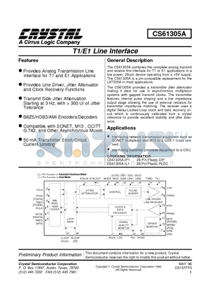 CS61305A-IL1 datasheet - T1/E1 LINE INTERFACE