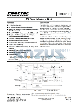 CS61318 datasheet - E1 LINE INTERFACE UNIT