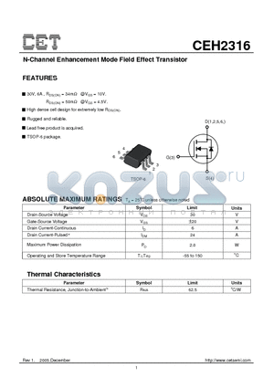 CEH2316 datasheet - N-Channel Enhancement Mode Field Effect Transistor