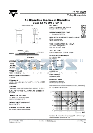 F1774-310-3 datasheet - AC-Capacitors, Suppresion Capacitors Class X2 AC 300 V (MKT)