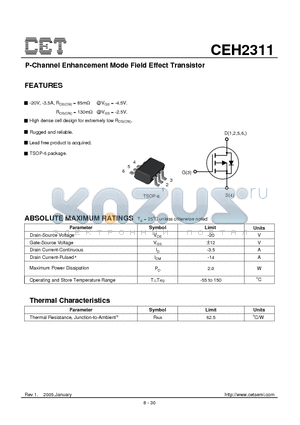 CEH2311 datasheet - P-Channel Enhancement Mode Field Effect Transistor