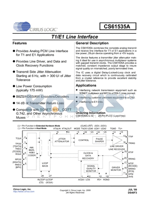CS61535A datasheet - T1/E1 Line Interface