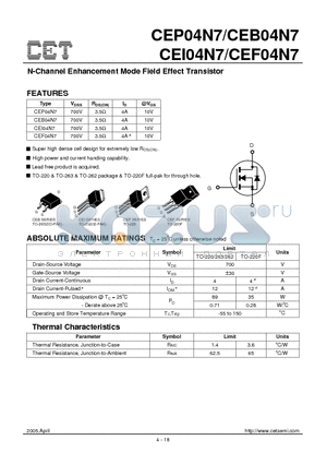 CEI04N7 datasheet - N-Channel Enhancement Mode Field Effect Transistor