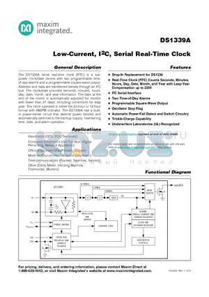 DS1339AU datasheet - Low-Current, I2C, Serial Real-Time Clock