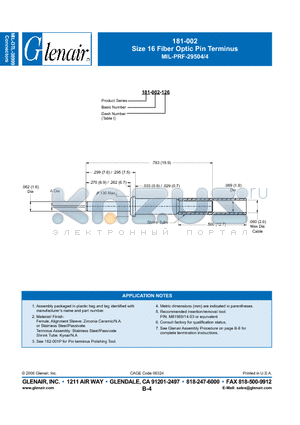 181-002-126S datasheet - Size 16 Fiber Optic Pin Terminus