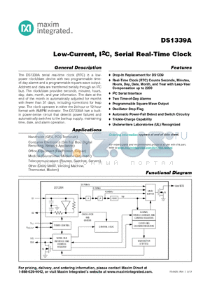 DS1339A_13 datasheet - Low-Current, I2C, Serial Real-Time Clock