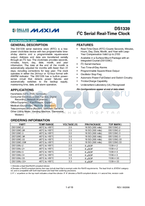 DS1339C-2 datasheet - I2C Serial Real-Time Clock