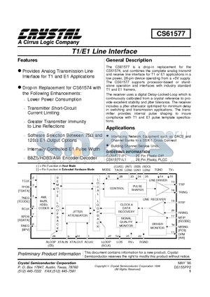 CS61577-IL1 datasheet - T1/E1 LINE INTERFACE