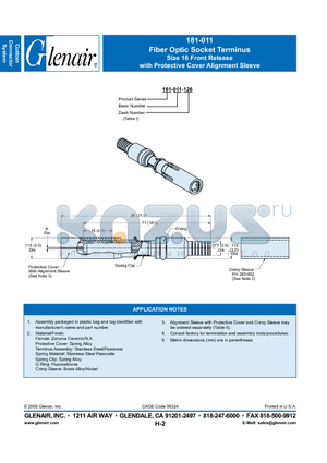 181-011-142 datasheet - Fiber Optic Socket Terminus