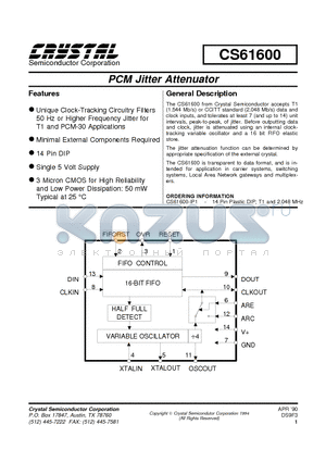 CS61600 datasheet - PCM JITTER ATTENUATOR