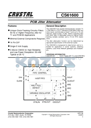 CS61600-IP1 datasheet - PCM JITTER ATTENUATOR