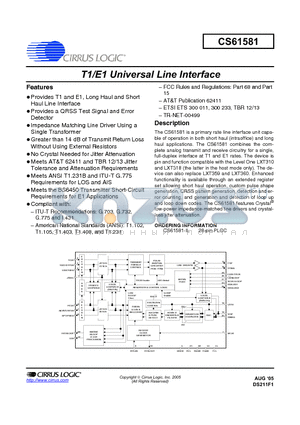 CS61581 datasheet - T1/E1 Universal Line Interface