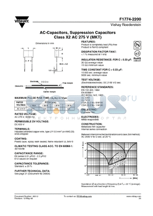 F1774-415-22 datasheet - AC-Capacitors, Suppression Capacitors Class X2 AC 275 V (MKT)