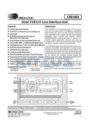 CS61884 datasheet - Octal T1/E1/J1 Line Interface Unit