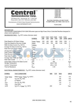 CS65-70N datasheet - SILICON CONTROLLED RECTIFIER 70 AMPS RMS, 200 THRU 1200 VOLTS