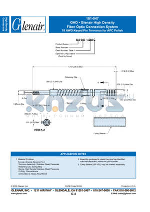 181-047-1250C datasheet - Fiber Optic Connection System