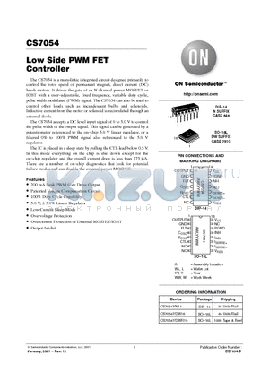 CS7054YDW16 datasheet - Low Side PWM FET Controller