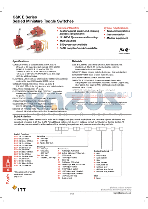 E213L3F1AV2BE datasheet - Sealed Miniature Toggle Switches