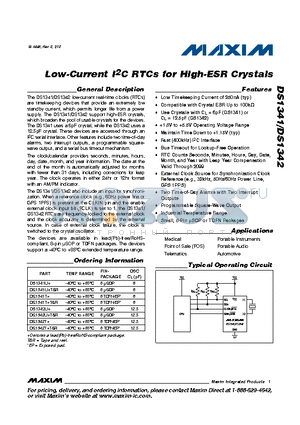 DS1341_12 datasheet - Low-Current I2C RTCs for High-ESR Crystals