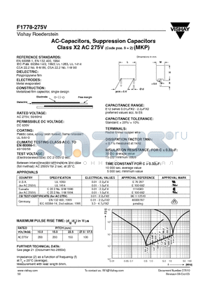 F1778-275V datasheet - AC-Capacitors, Suppression Capacitors Class X2 AC 275V (Code pos. 9 = 2) (MKP)