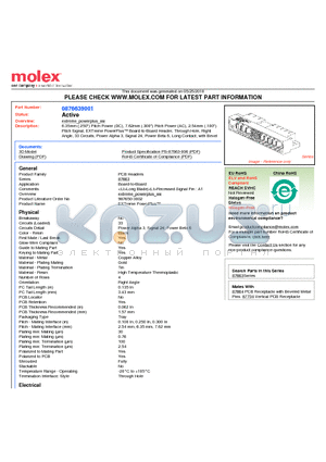 87663-9001 datasheet - 6.35mm (.250) Pitch Power (DC), 7.62mm (.300) Pitch Power (AC), 2.54mm (.100)  Pitch Signal, EXTreme PowerPlus Board-to-Board Header, Through Hole