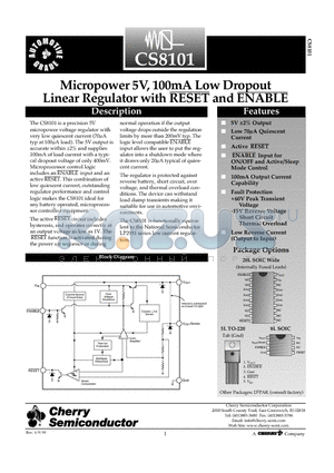 CS8101YD8 datasheet - Micropower 5V, 100mA Low Dropout Linear Regulator with RESET and ENABLE