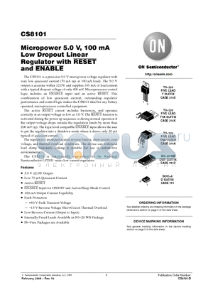 CS8101YD8 datasheet - Micropower 5.0 V, 100 mA Low Dropout Linear Regulator with RESET and ENABLE