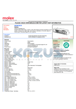 87667-4014 datasheet - 6.35mm (.250) Pitch Power, 2.54mm (.100) Pitch Signal, EXTreme PowerPlus S-Pb Header, Through Hole, Right Angle, Screw Mount, Long Blade, 26 Circuits, Signal 20