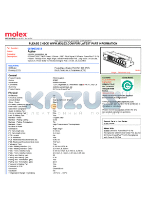 87667-5015 datasheet - 6.35mm (.250) Pitch Power, 2.54mm (.100) Pitch Signal, EXTreme PowerPlus S-Pb Header, Through Hole, Right Angle, with Beveled Metal Pins, Long Blade, 34 Circuits